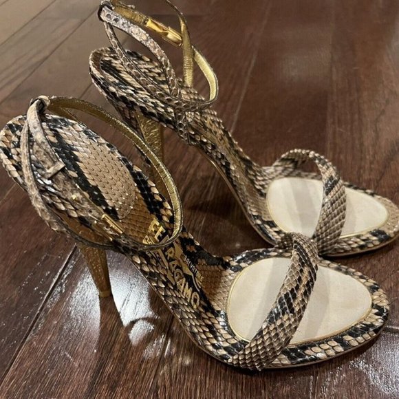 BRAND NEW SZ 7 Salvatore Ferragamo Python Blejan Ankle Strap Sandals 0504699 - Picture 4 of 6